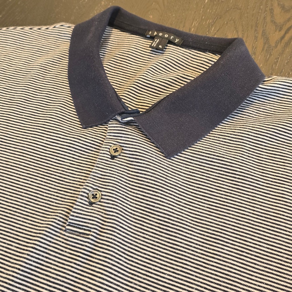 Theory Boyd Mens XL Navy White Striped Cotton Polo Shirt E0294514